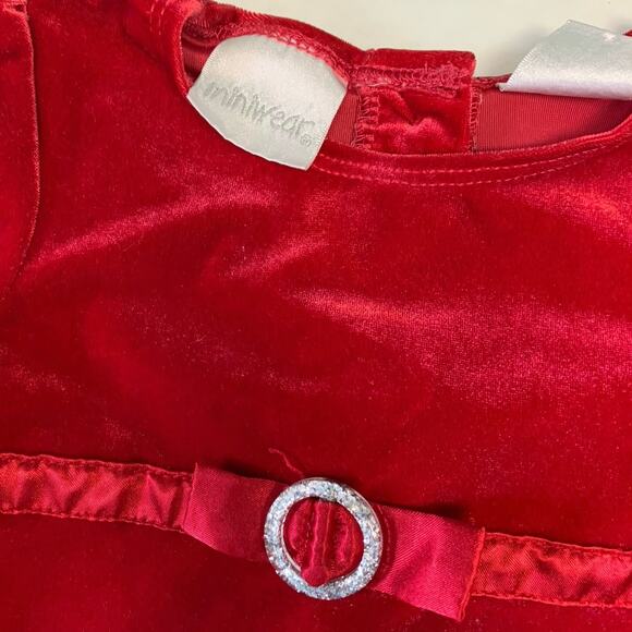 Miniwear Baby Girl Santa Red Velvet Christmas Holiday Dress Size 12 Months - Picture 2 of 4
